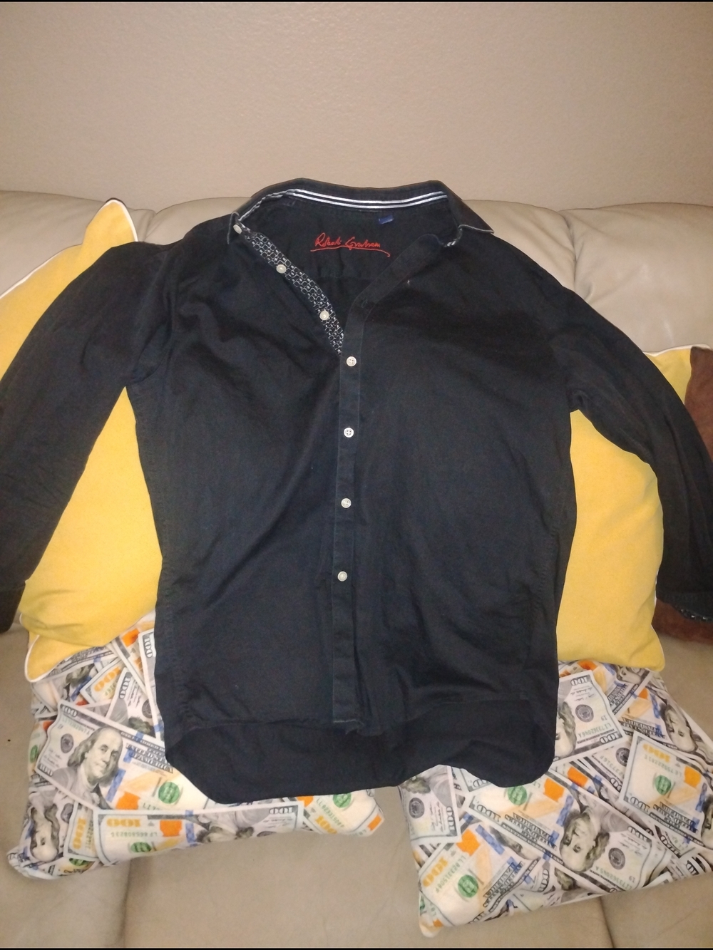 Robert Graham Black Shirt with Red Signature Embroidery